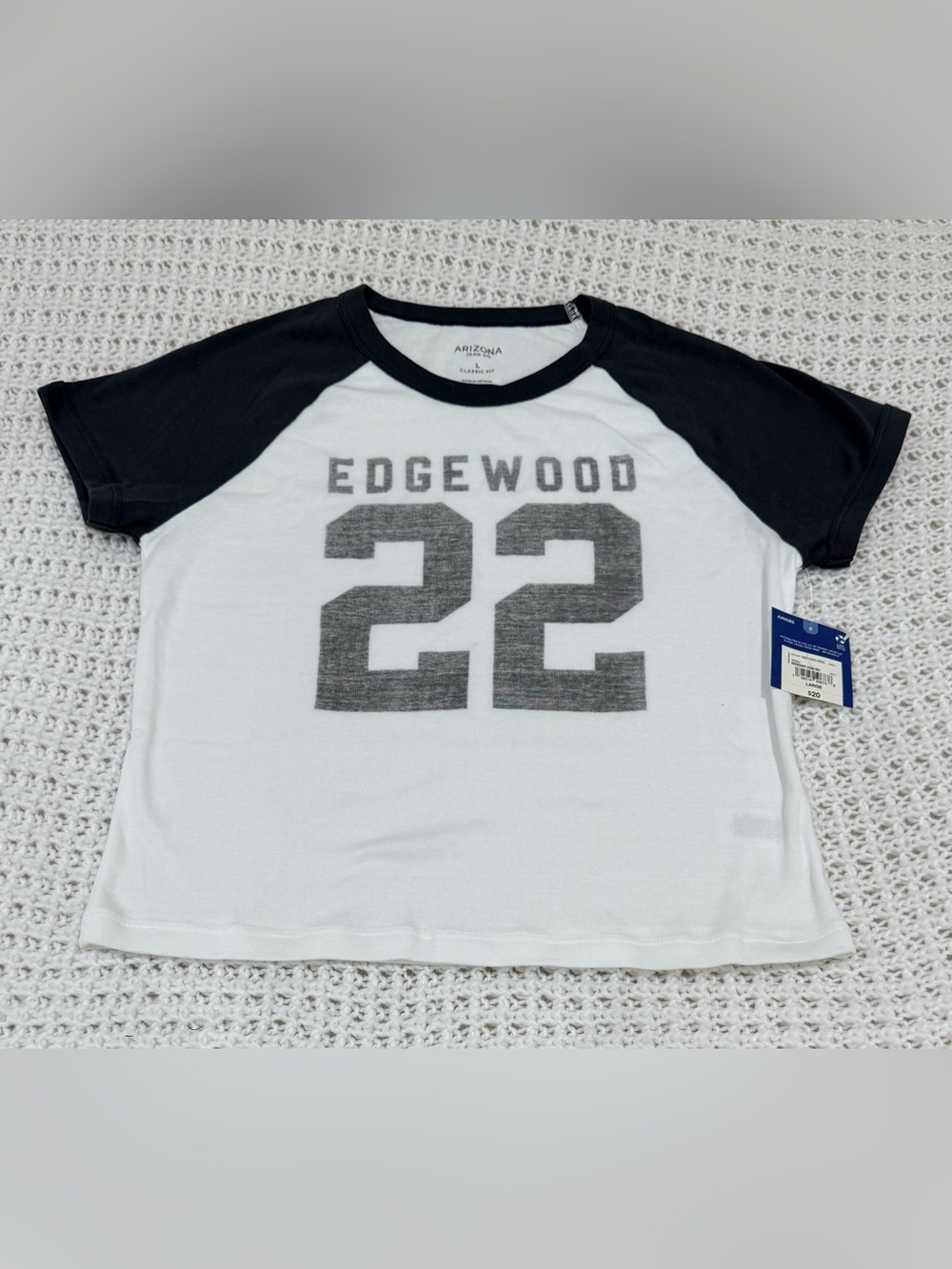 Arizona juniors raglan t-shirt,graphic with Edgewood and number 22 in snowdrift